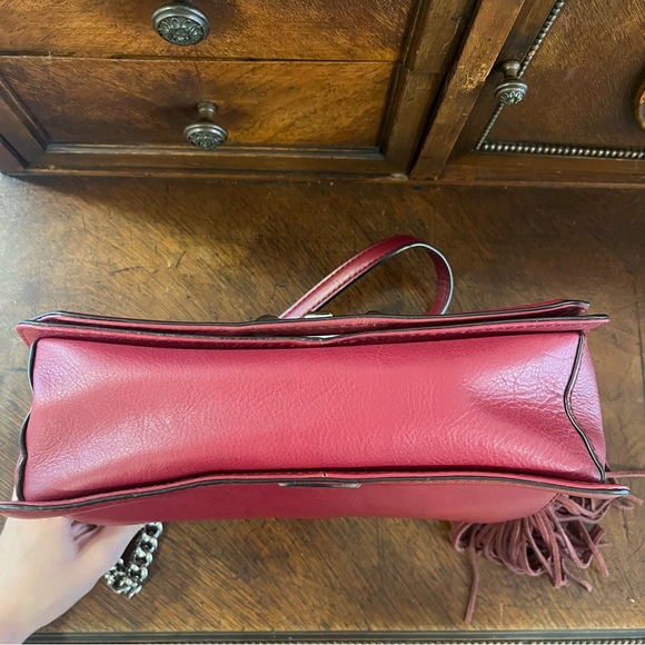 Rebecca Minkoff Chevron Quilted Love Crossbody Leather and Suede Burgundy/Silver - Picture 9 of 12